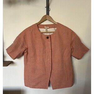 J Crew Coral Short Sleeve Linen Jacket Size 8